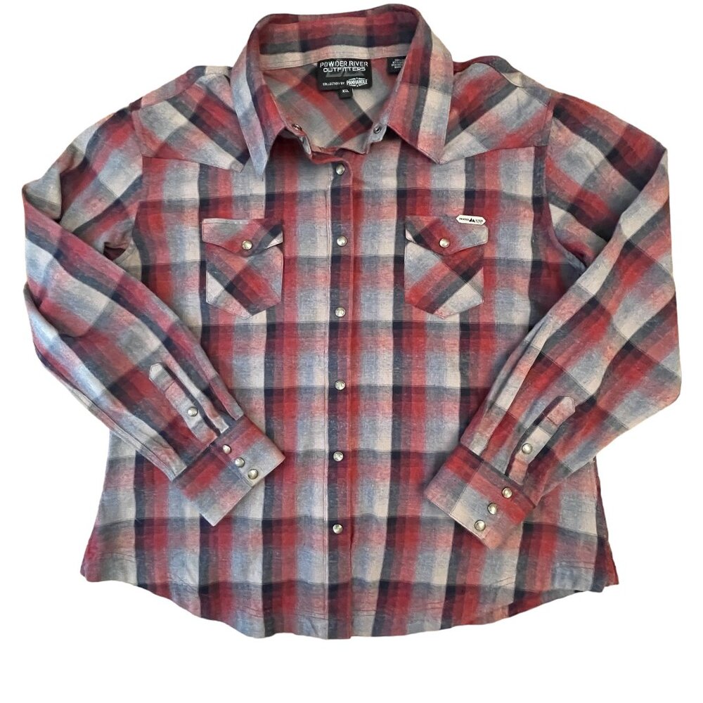 Powder River Outfitters Plaid Flannel Pearl Snap Shirt Mens Size XXLarge XXL